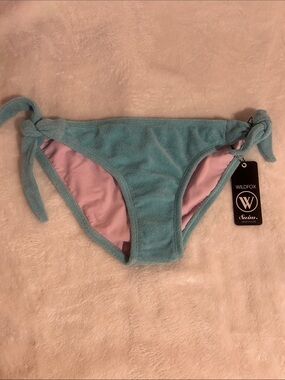 Wildfox Blue Turquoise Tie-Side Bikini Bottom with Pink Lining